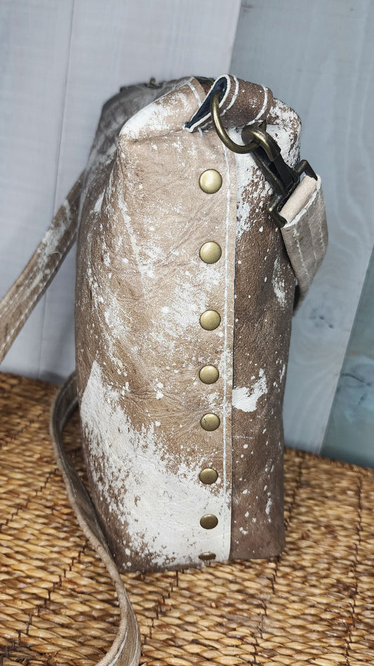 White and brown Leather Crossbody
