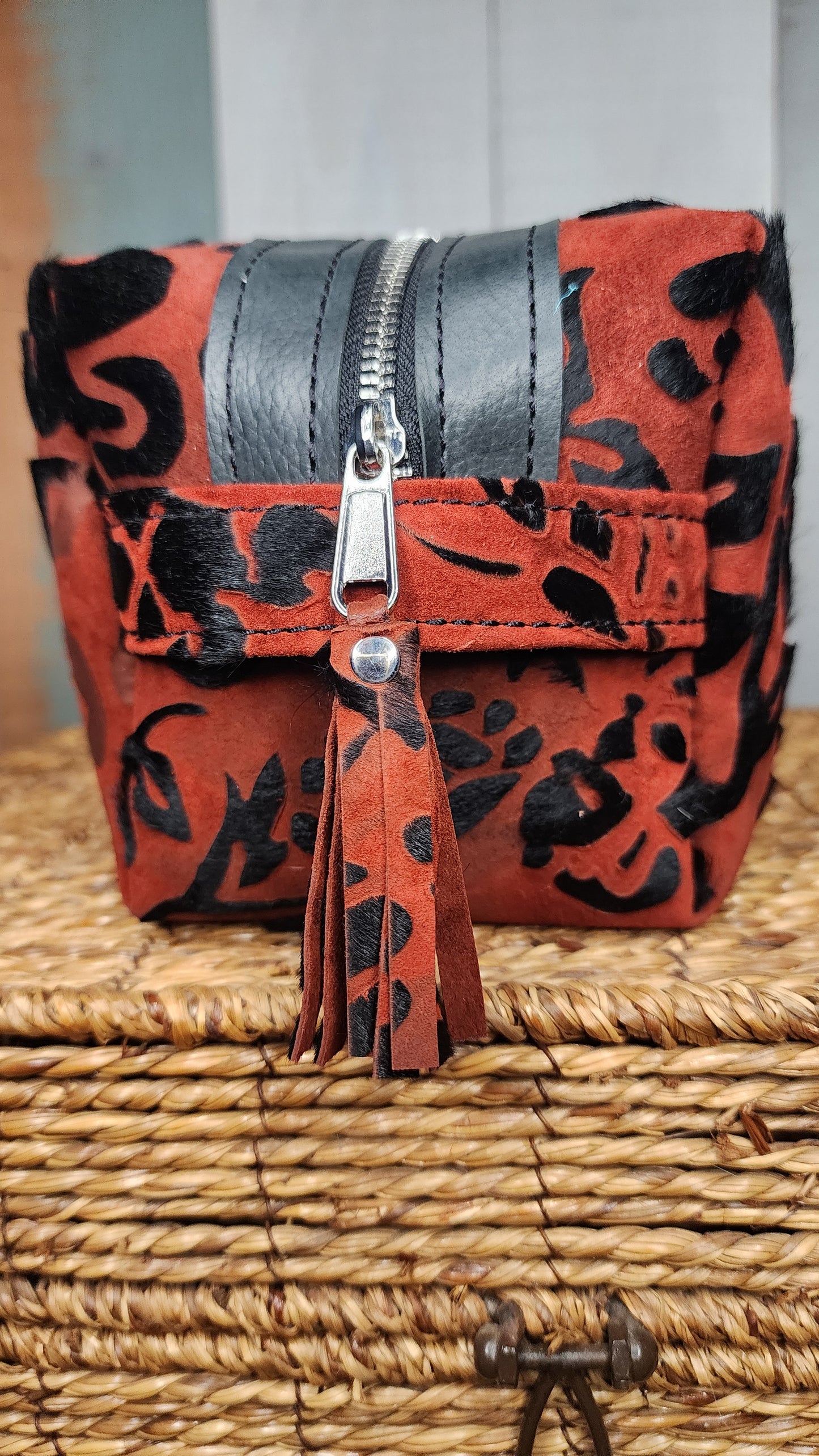 Red leather dopp bag