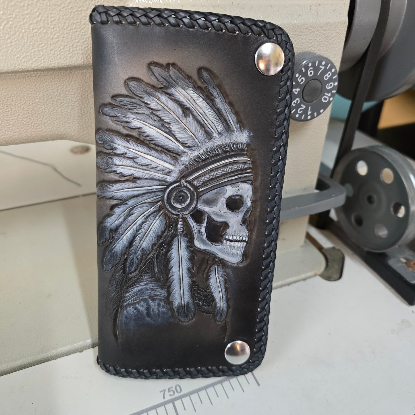 Men's skull and headdress long wallet