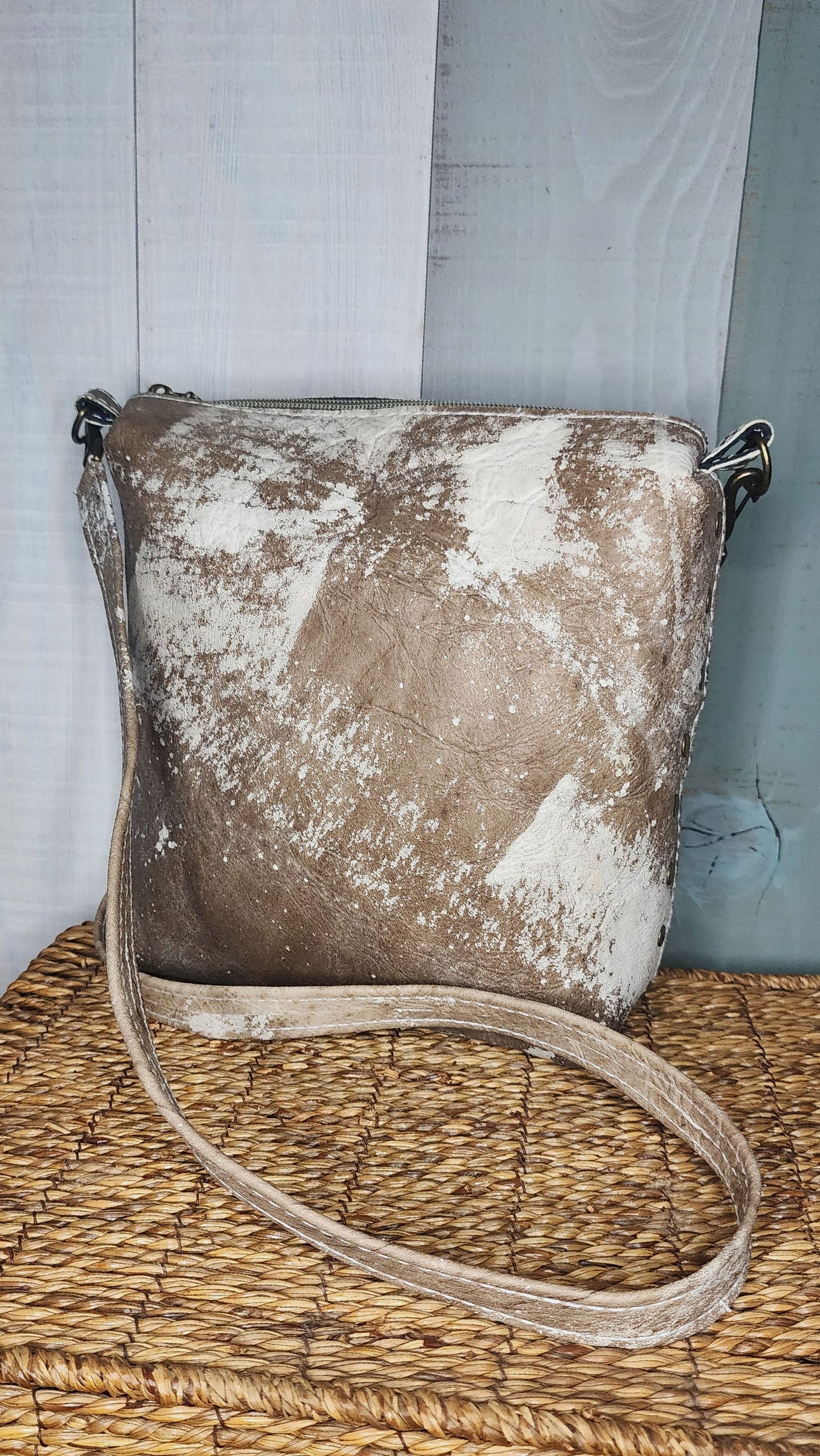 White and brown Leather Crossbody