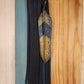 Genuine leather navy bag charm with feather