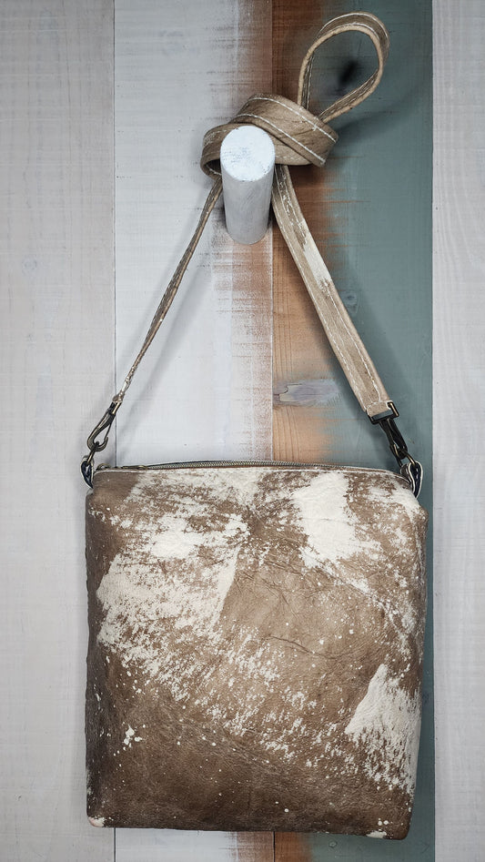 White and brown Leather Crossbody