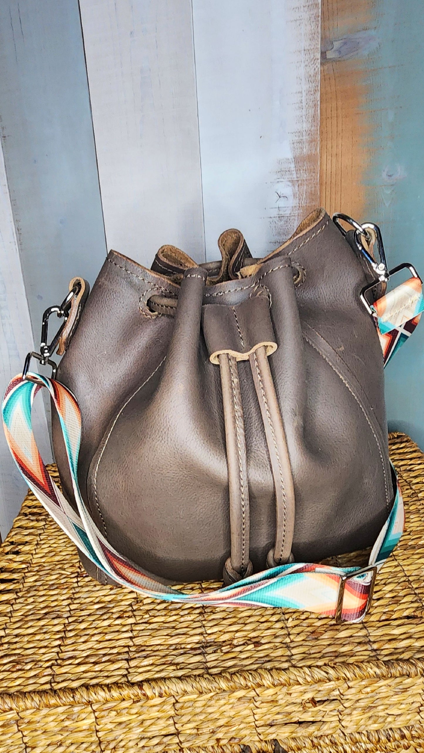 Large brown bucket bag