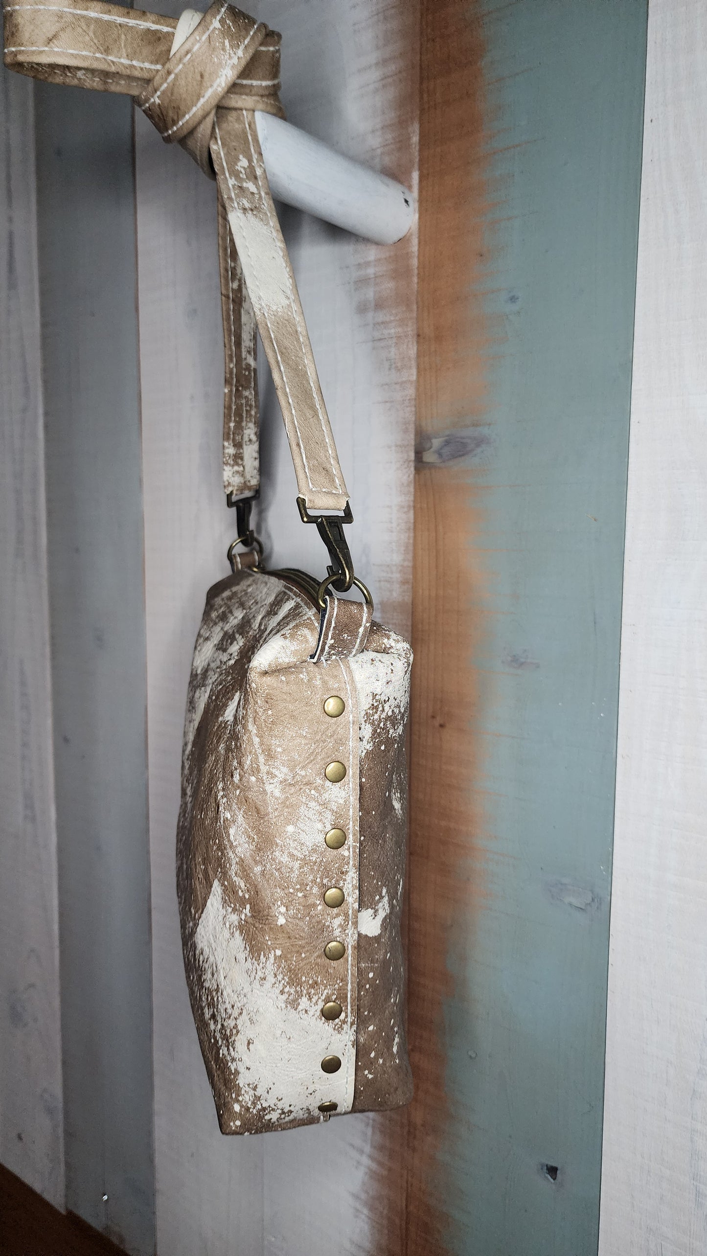 White and brown Leather Crossbody