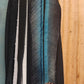 Leather black and white bag charm with turquoise feather